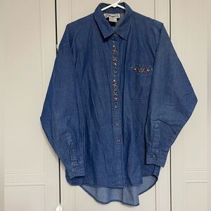Vintage Crossroads Cottagecore Floral Embroidered Button Down